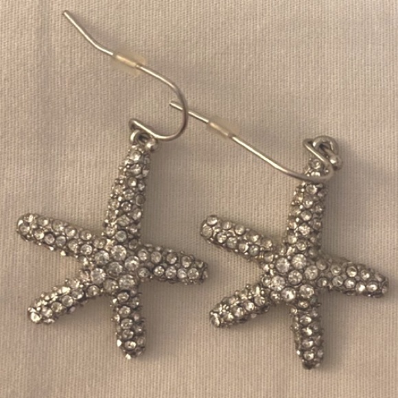 Silver Bling Starfish Fish hook Earrings - Picture 1 of 2
